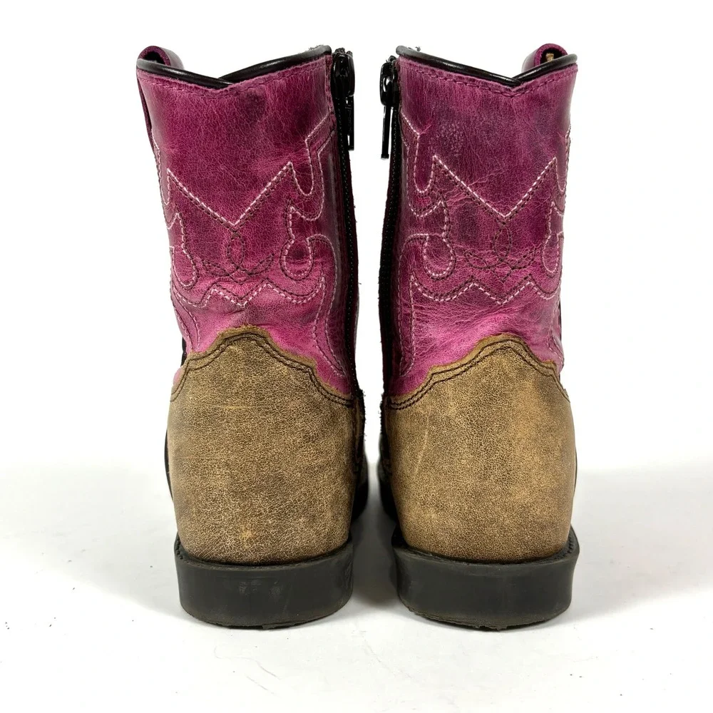 Shyanne Pink Purple Suede Leather Cowboy Boots Side Zip Western Style Girls 9 US